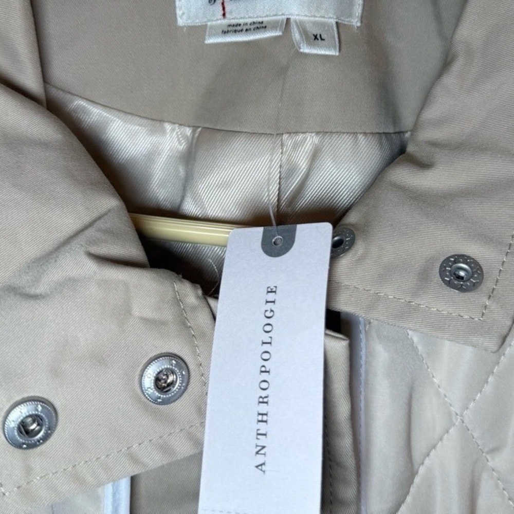 Anthropologie Quilt Mix Cropped Jacket Coat Khaki & Cream Zipper X-Large NWT - Picture 4 of 8
